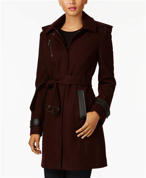 michael michael kors faux leather trim walker coat|michael kors dresses.